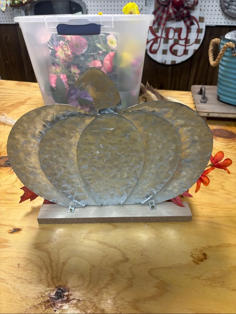 okie dokie Galvanized Pumpkin Wreath with Orange, Yellow, Red and Brown Accents